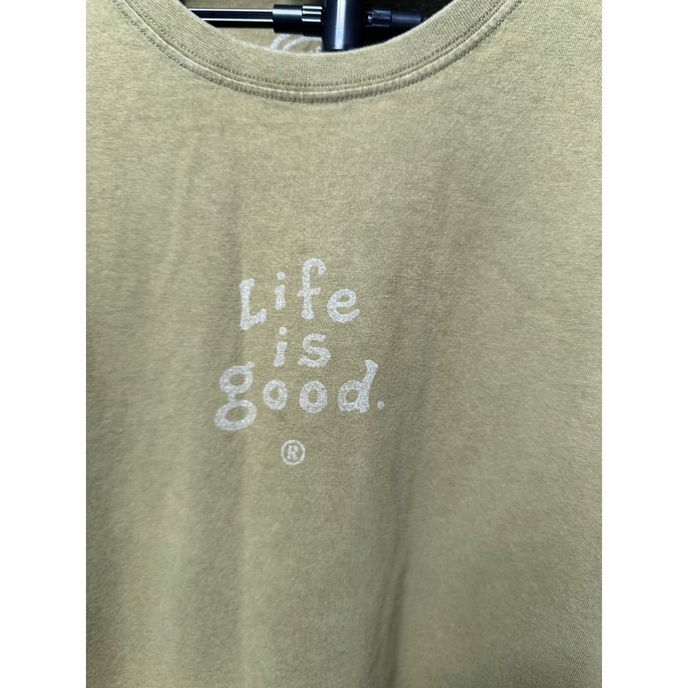 Life is Good Mens XL Long Sleeve T-Shirt Olive Green Cotton Graphic Tee Logo - Picture 2 of 8